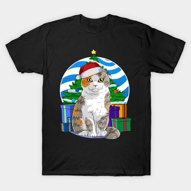 Scottish Fold Cat Santa Christmas Gift T-Shirt by Noseking